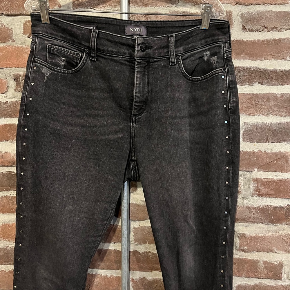 NYDJ Women's Black Skinny Jeans with Stud Details Size 12P - Picture 3 of 14